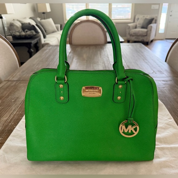 Michael Kors Handbags - Michael Kors Kelly Green Saffiano Leather Satchel with Gold Hardware